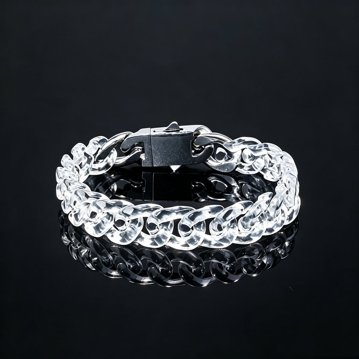 Lunather™ Crystal Ice Natural Clear Quartz Cuban Link Bracelet