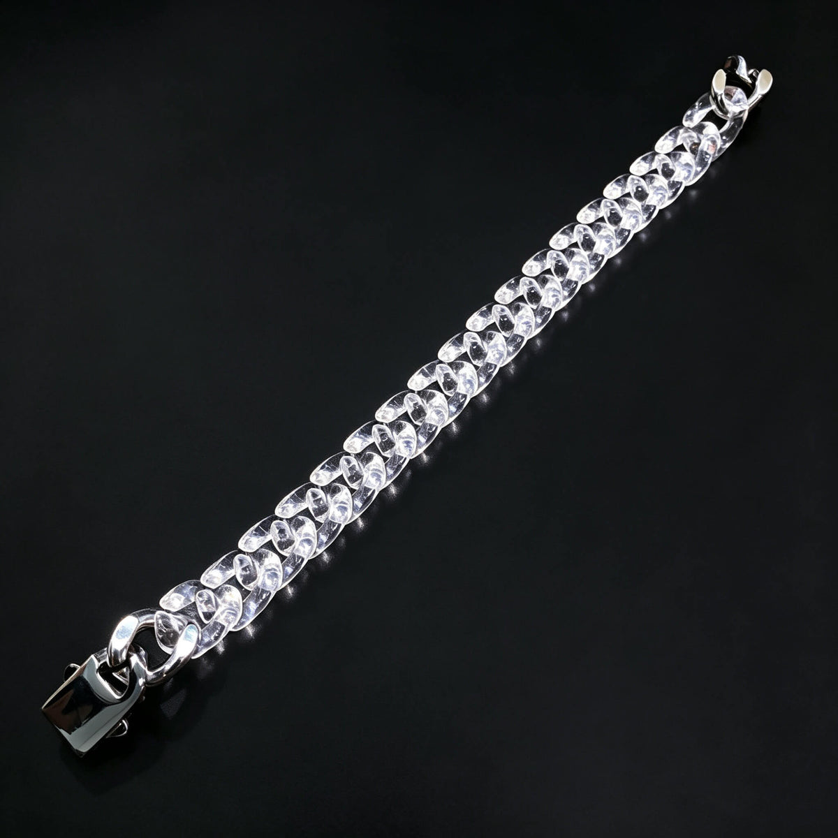 Lunather™ Crystal Ice Natural Clear Quartz Cuban Link Bracelet