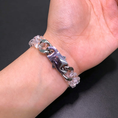 Lunather™ Crystal Ice Natural Clear Quartz Cuban Link Bracelet