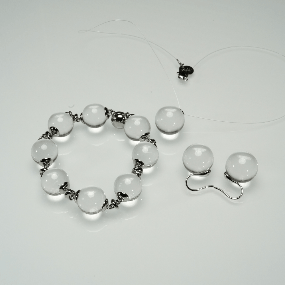 Lunather™ Floating Bubble Clear Quartz Earrings
