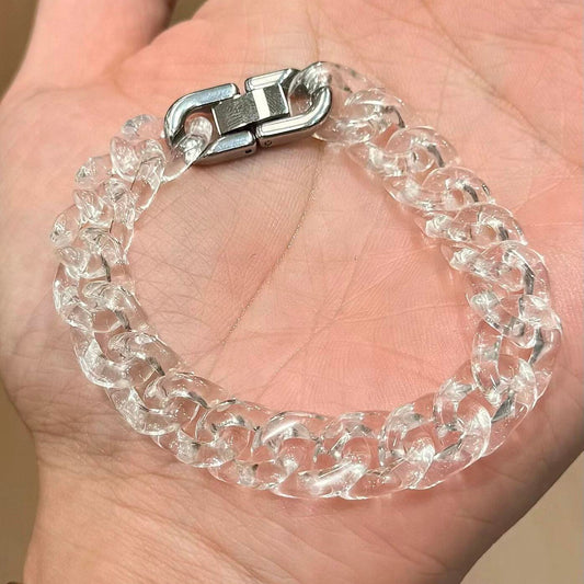 Lunather™ Crystal Ice Natural Clear Quartz Cuban Link Bracelet