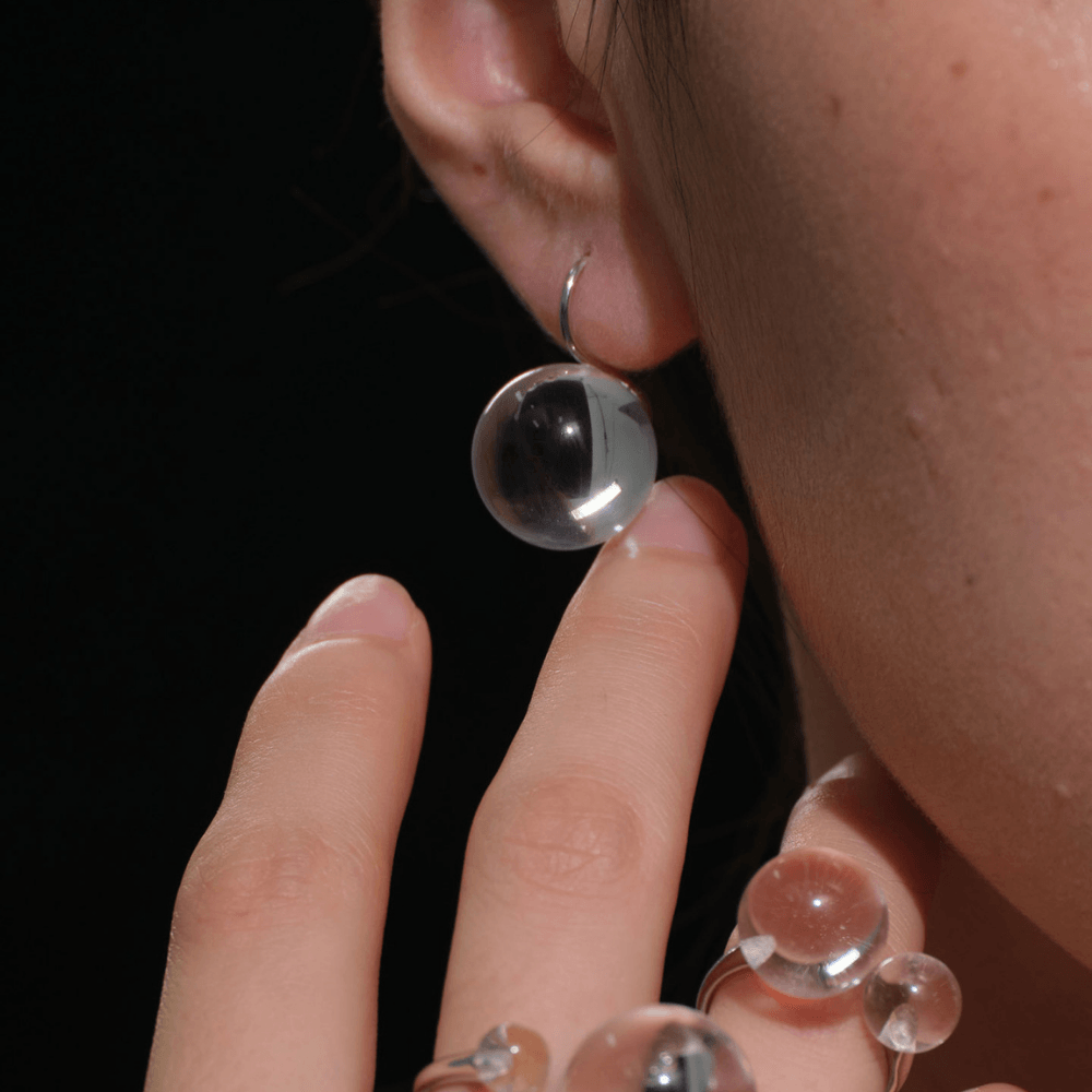 Lunather™ Floating Bubble Clear Quartz Earrings