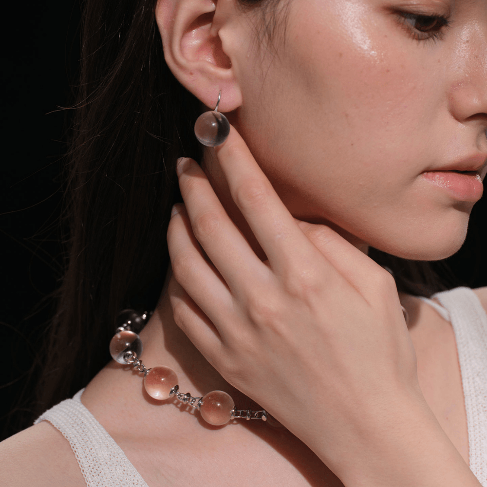 Lunather™ Floating Bubble Clear Quartz Earrings