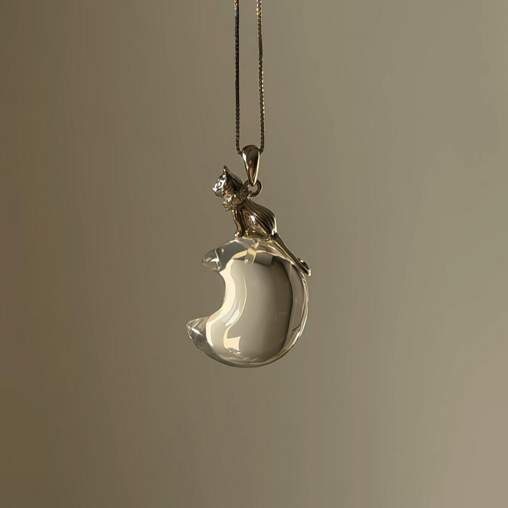 Lunather™ Cat on the Moon Clear Quartz Necklace