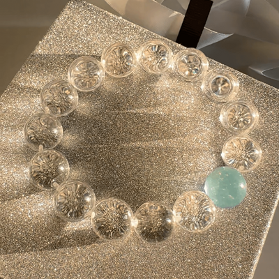 Lunather™ Ocean’s Tear Aquamarine & Clear Quartz Bubble Bracelet