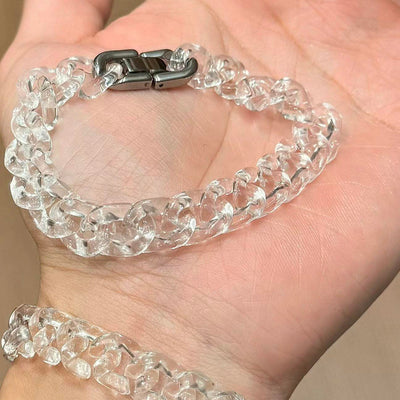 Lunather™ Crystal Ice Natural Clear Quartz Cuban Link Bracelet