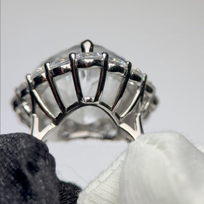 Lunather oversized heart-cut clear quartz halo ring in 925 silver, setting view