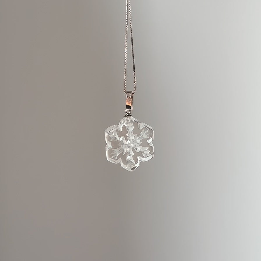 Lunather hand-carved clear quartz snowflake pendant, view 1