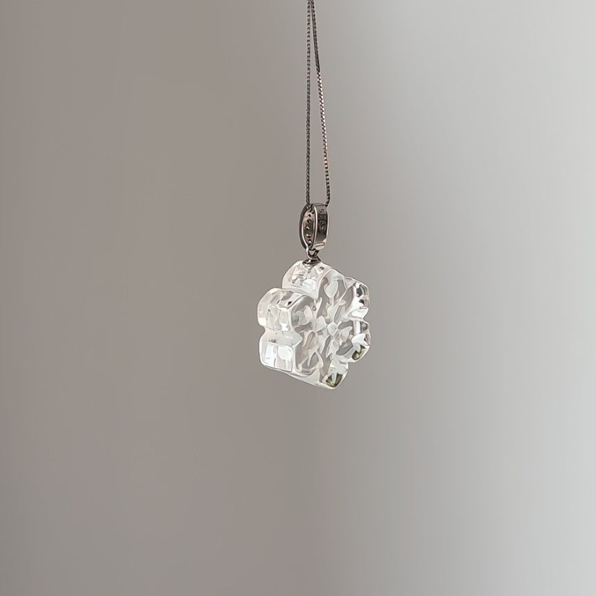 Lunather™ Winter Light Hand-Carved Clear Quartz Snowflake Pendant