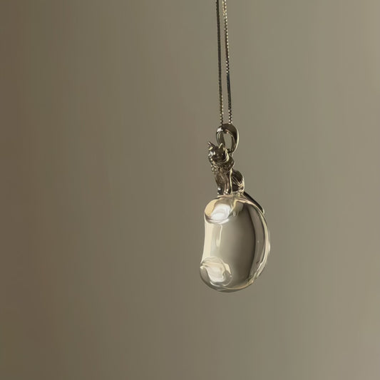 Lunather™ Cat on the Moon Clear Quartz Necklace
